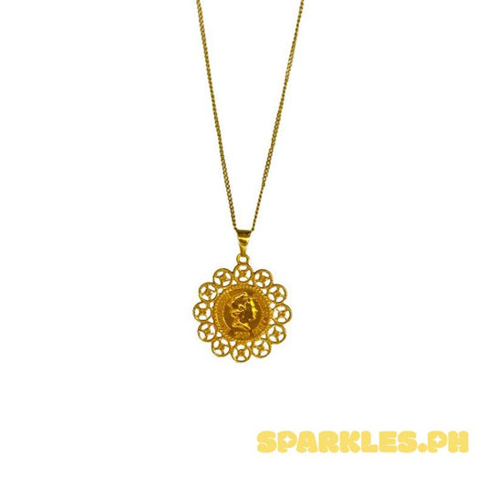18k Saudi Gold Flower Elizabeth Pendant + Cadena Chain 16”