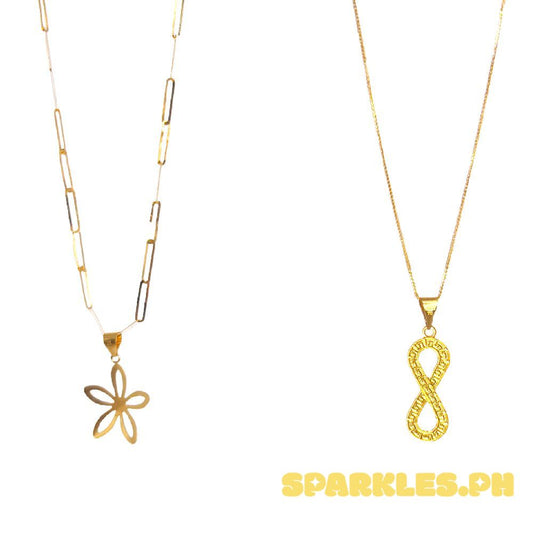 18k Saudi Gold Combo Sets Star Petal + 2×5mm Micro Paperclip 16" & F Style Infinity + Foxtail Chain 18"