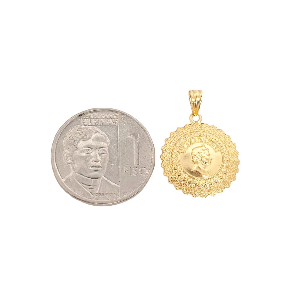 18k Saudi Gold Set Queen Elizabeth Medallion + Foxtail Chain 18"