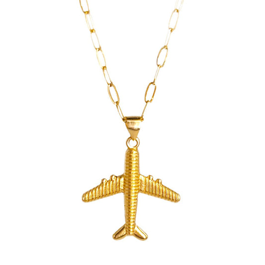 18k Saudi Gold Set Diacut Airplane + Micro Paperclip Makapal 20"