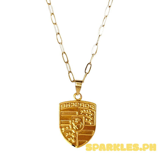 18k Saudi Gold Set Shield Pendant + Micro Paperclip Makapal 22"