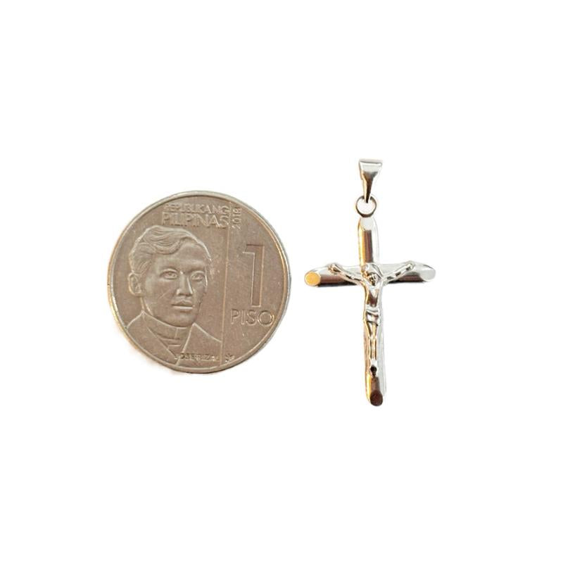 18k Saudi Gold Set White Gold Cross Jesus + White Gold Foxtail Chain 18"