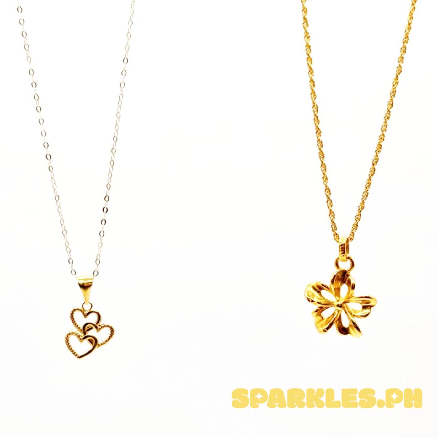 18k Saudi Gold Combo Set Mini Triple Heart + Tauco Chain lv1 & FlowerStyle AMPAW + Rope Chain 16"