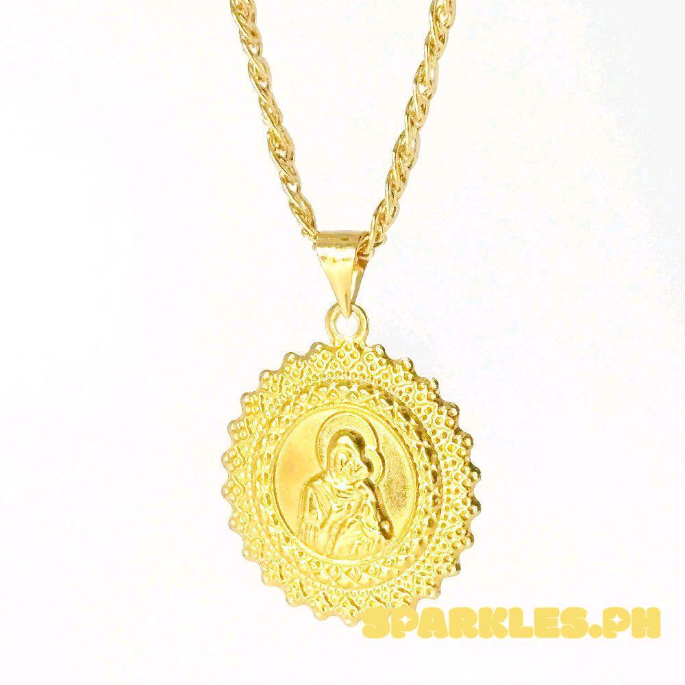 18k Saudi Gold Set Mary & Child Medallion + Tauco Knot Chain 20"