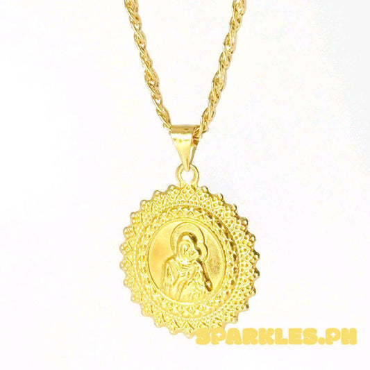 18k Saudi Gold Set Mary & Child Medallion + Tauco Knot Chain 20"