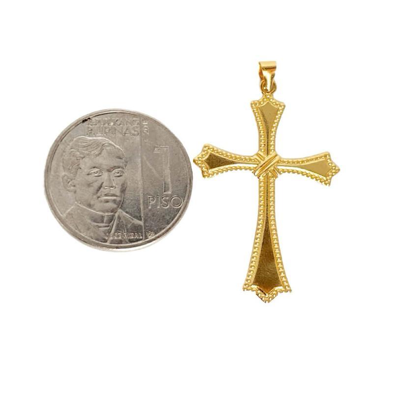 18k Saudi Gold Set Sword Cross + Diacut Circle Chain 16”
