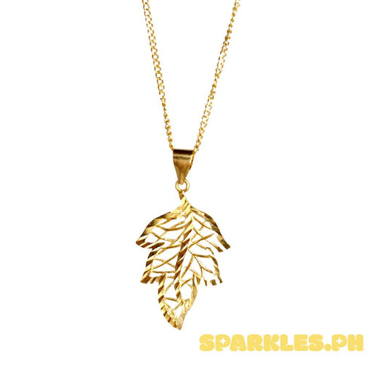 18k Saudi Gold Set Leaf Pendant + Cadena Chain 22"