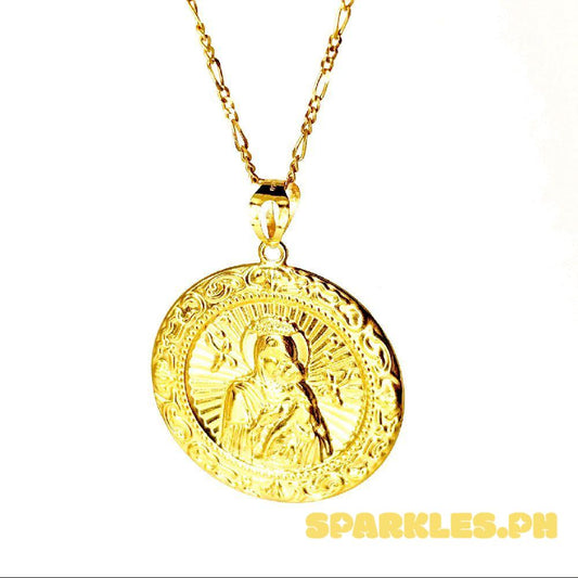 18k Saudi Gold Set Sacred Mary & Child + Figaru Chain 18"