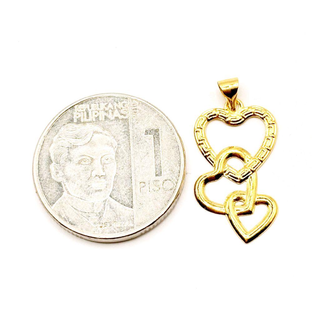 18k Saudi Gold Fenfen Triple Heart Pendant - SKU-C9EGEIUW