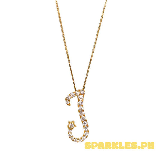 18k Saudi Gold Set Moissanite Letter - J + Foxtail Chain 18"