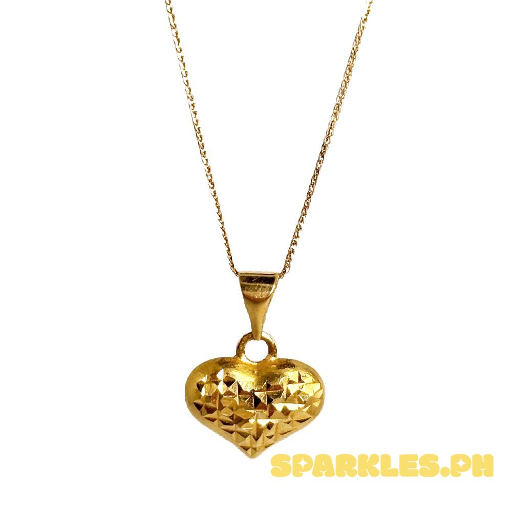 18k Saudi Gold Set Mini Diacut Heart Open Back + Foxtail Chain 18"