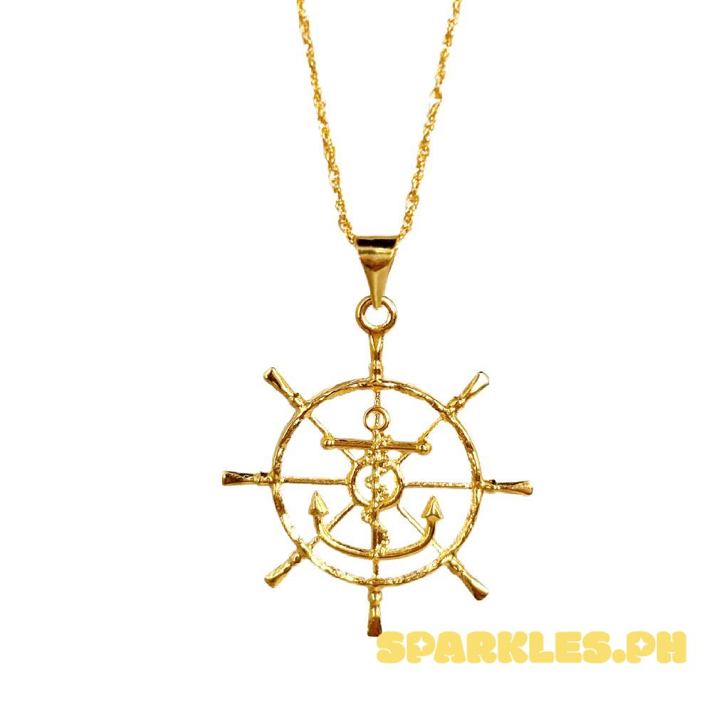 18k Saudi Gold Set Captain Wheel + Rope Chain 22"