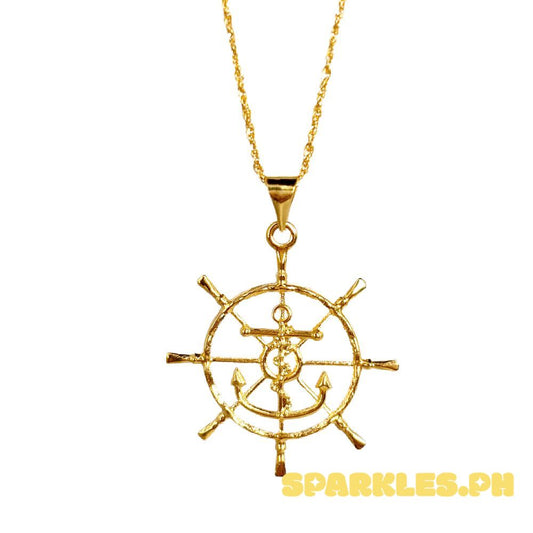 18k Saudi Gold Set Captain Wheel + Rope Chain 22"