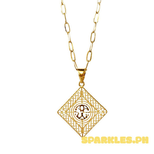 18k Saudi Gold Set Diamond Tile + Micro Paperclip Makapal 18"