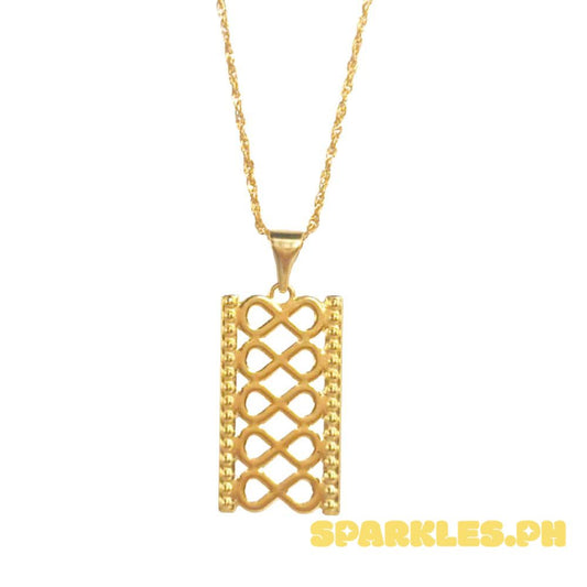 18k Saudi Gold Set Strap Pendant + Rope Chain 20"