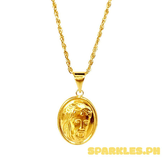 18k Saudi Gold Set Oval Jesus + Rope Chain 18"