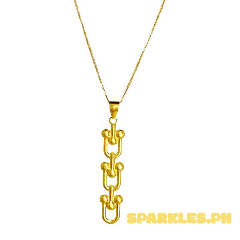 18k Saudi Gold Set Triplet U-Bar + Foxtail Chain 18”