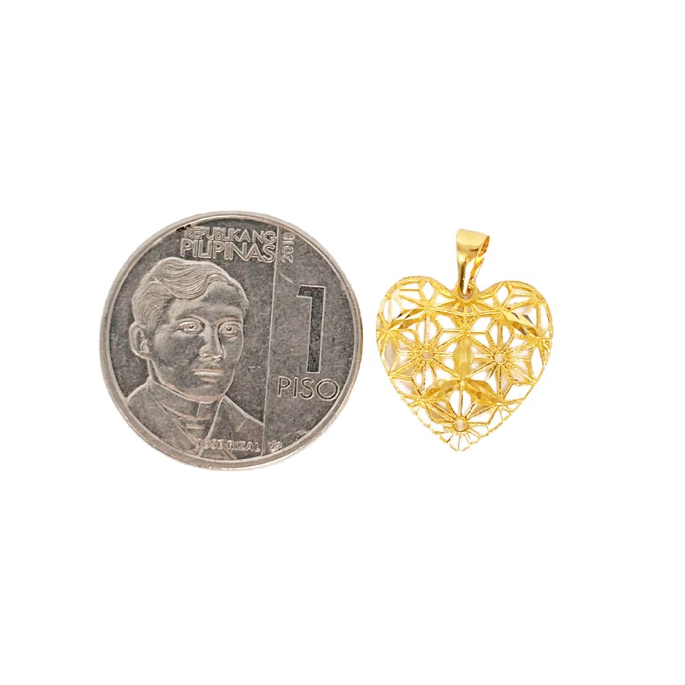 18k Saudi Gold Set Filigree Heart + Makapal Micro Paperclip 20"