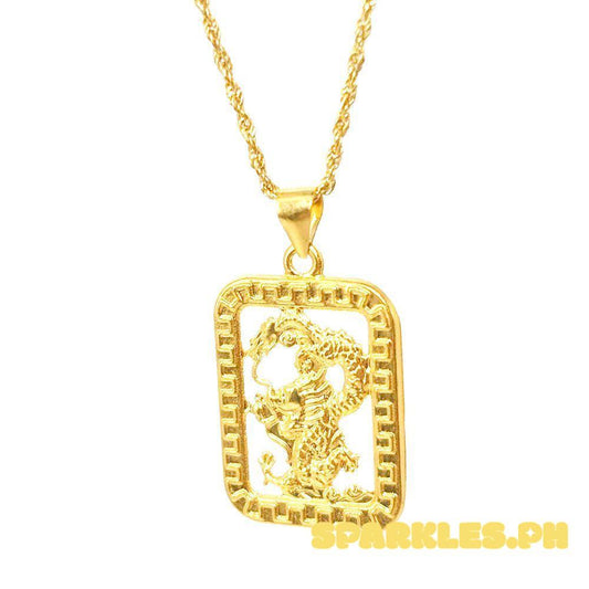 18k Saudi Gold Set Square Dragon + Rope Chain 16"
