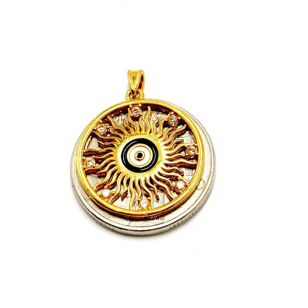 AMPAW/HOLLOW 18k Saudi Gold Sun Evil Eye  Pendant - SKU-V8VN7CYP
