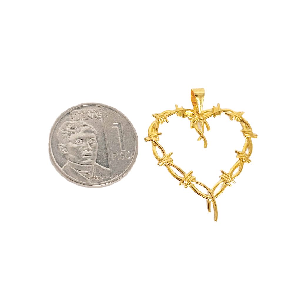 18k Saudi Gold Set Wire Heart + Foxtail Chain 18"