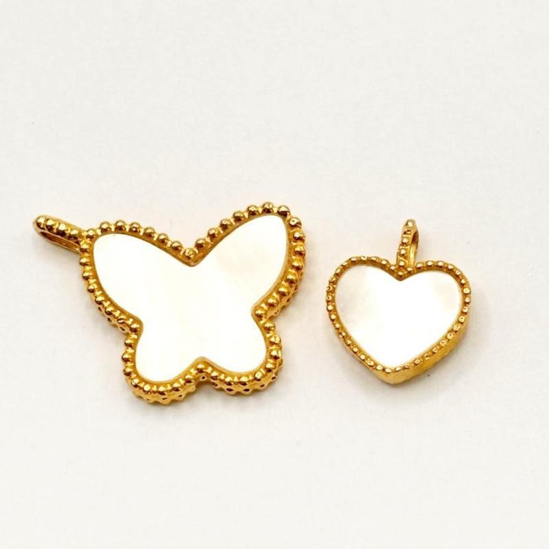 18k Saudi Gold Combo Set 15mm Butterfly Pendant + 10mm Heart AMPAW