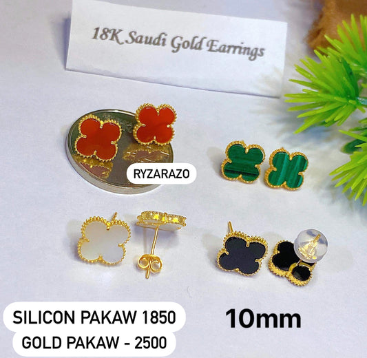 AMPAW/HOLLOW 18k Saudi Gold 10MM Clover Stud Earring